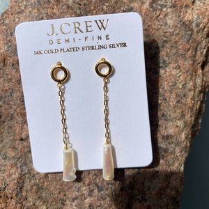 J. Crew Demi-Fine oblong pearl earrings. 14kt plated sterling. NWT.